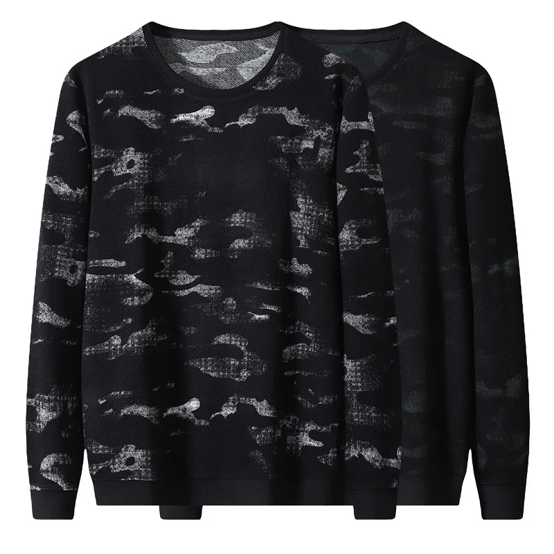 Autumn new men s fattening plus size fashion casual round neck printed sweater trendy young man fat long sleeve man