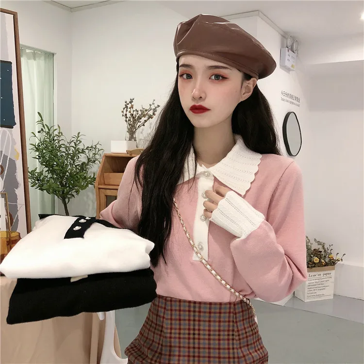 

Sweater Women's Clothing Knitted Winter Sweet Style Fashion Brand Peter Pan Collar Pullovers Korean Version Female New 2021