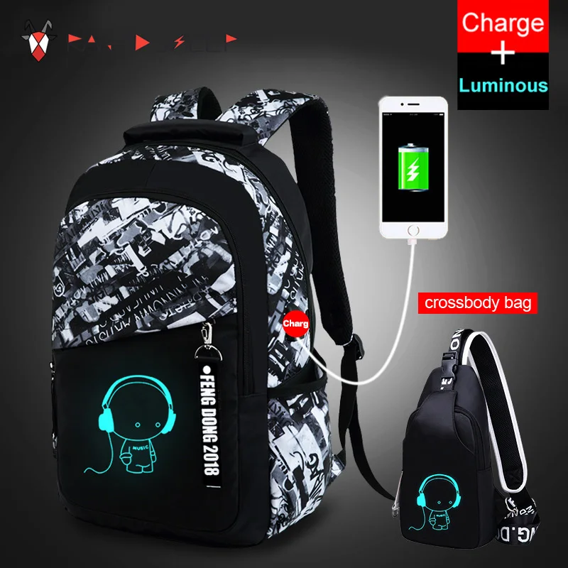 Новинка 2020 мужская сумка водонепроницаемые Оксфордские рюкзаки светящийся USB