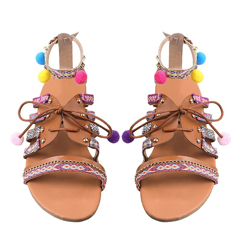 Босоножки женские в богемном стиле повседневные этнические пляжные туфли на
