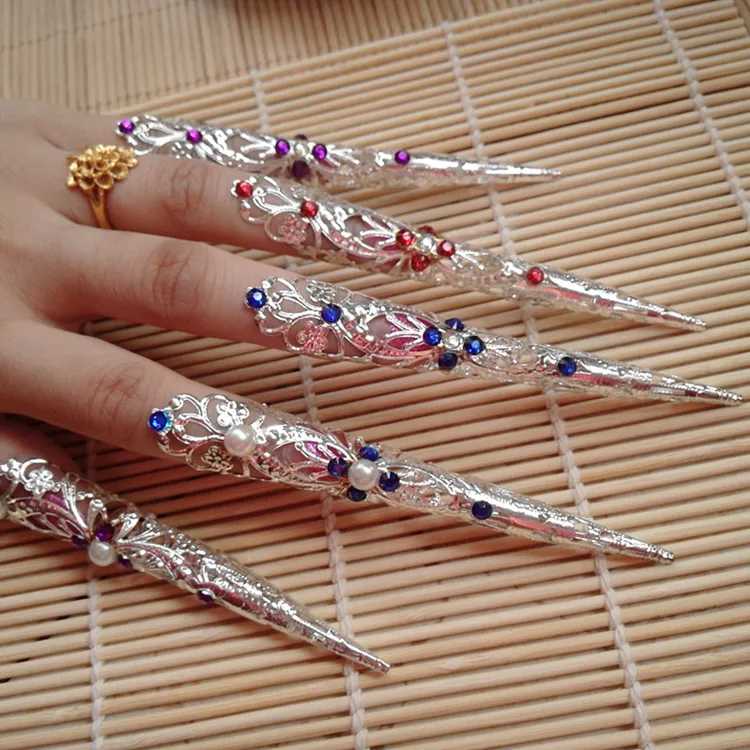 10 шт. Китайские Серебряные длинные ногти см Алмазный танцевальный реквизит ретро