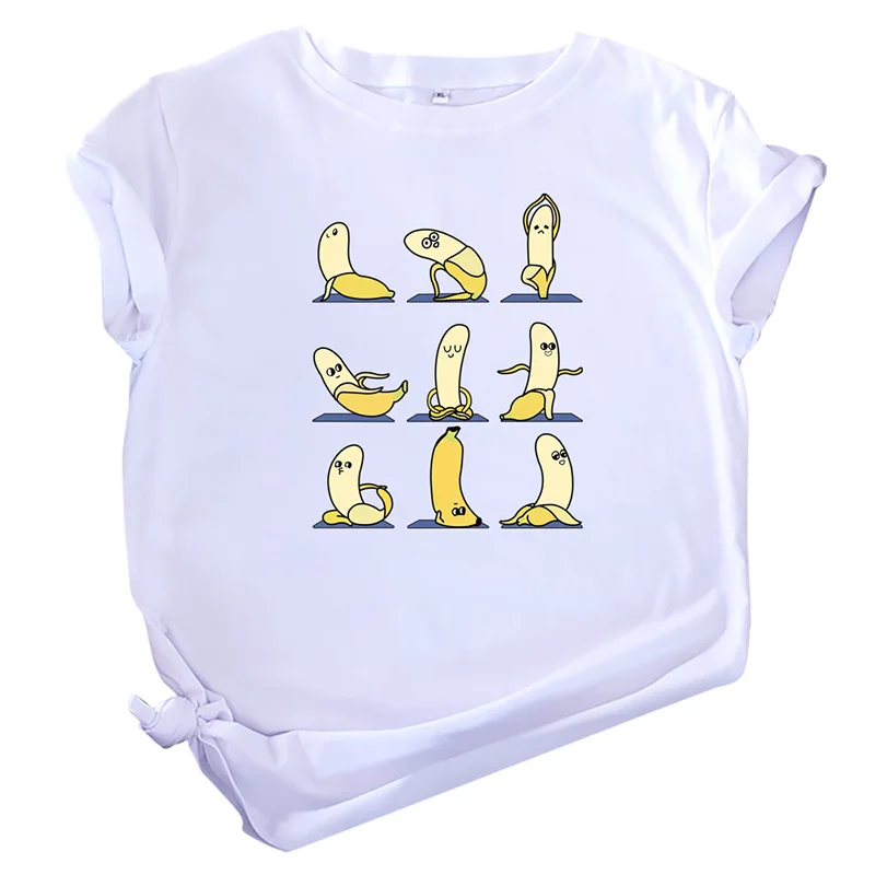 

Summer 2021 Funny avocado Banana kawaii Printed Women T-Shirt Short Sleeve O Neck white Female loose Harajuku Tee Tops