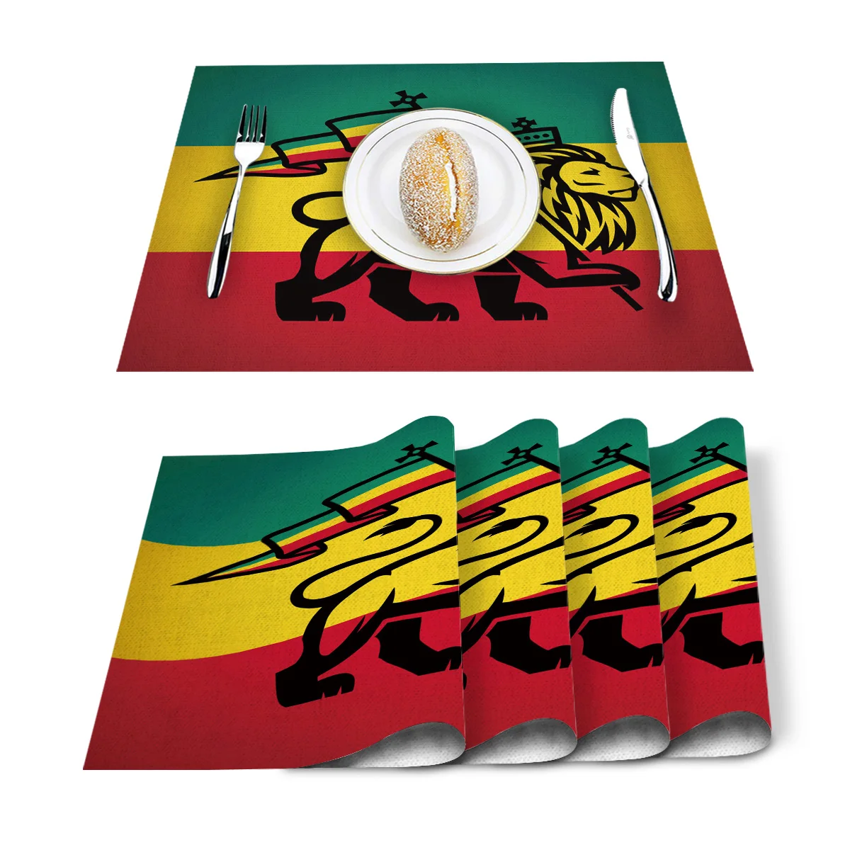 Juego de tapetes de mesa Rasta, manteles individuales de decoración para fiesta en casa, León de Judá con bandera Rastafari, rey de la jungla, accesorios de cocina, 4/6 Uds.