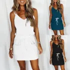 Женское повседневное однотонное Платье с V-образным вырезом без рукавов, свободное мини-Платье на бретельках с карманами, повседневные сексуальные повседневные платья, летние женские платья 2021