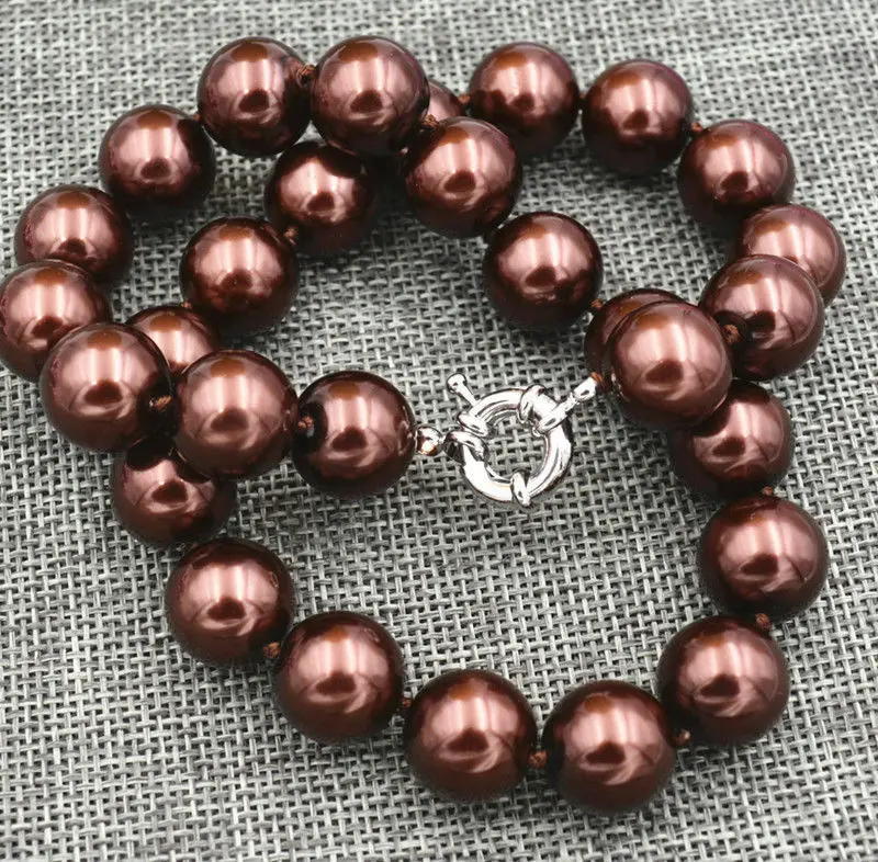 

Charming! 12mm Coffee Brown Shell Pearl Jewelry Necklace 18 inches