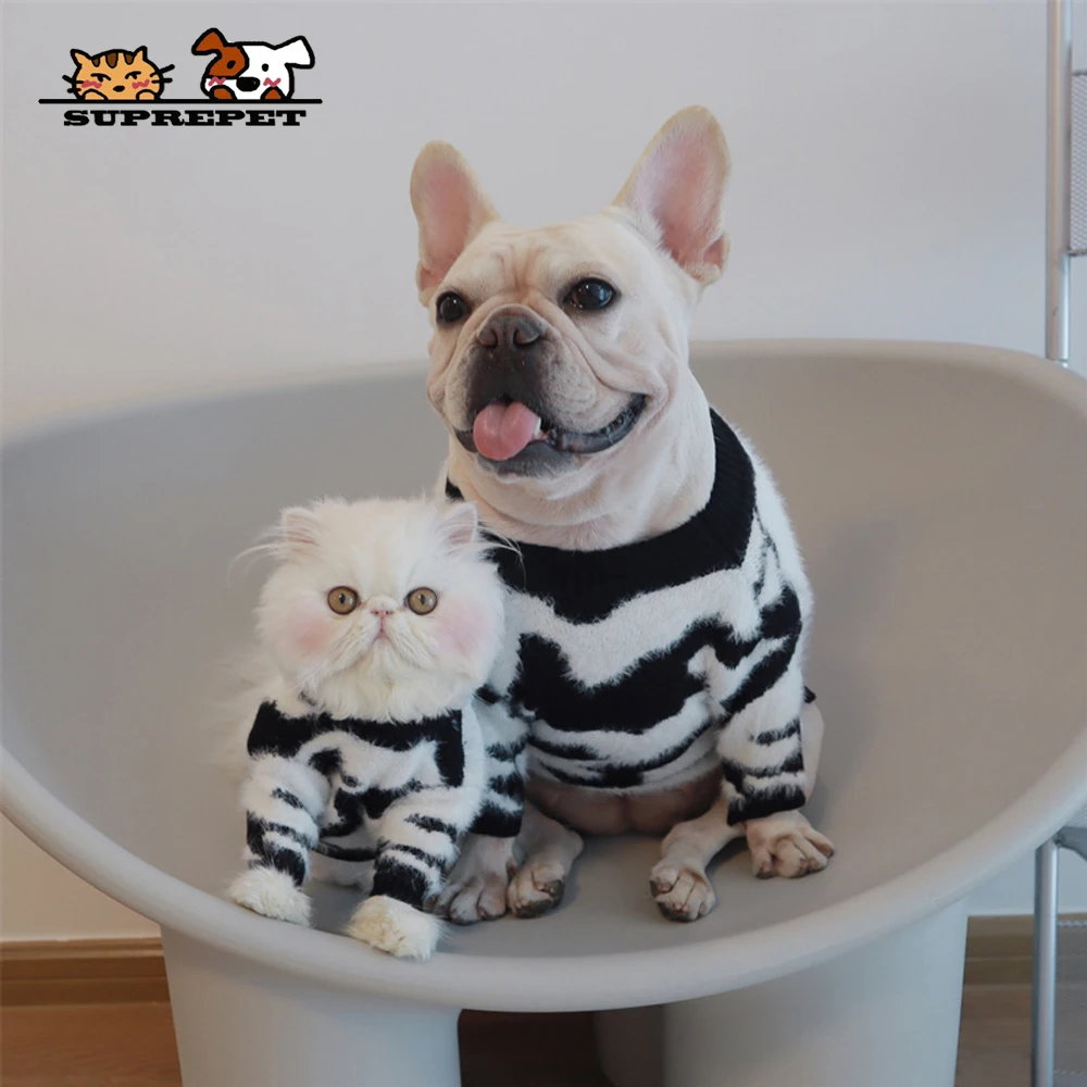 SUPREPET Cow Color French Bulldog Small Dog Coat Comfortable Fleece Dog Sweater Bulldog Clothes Warm Cold Weather Cat Dog Suits