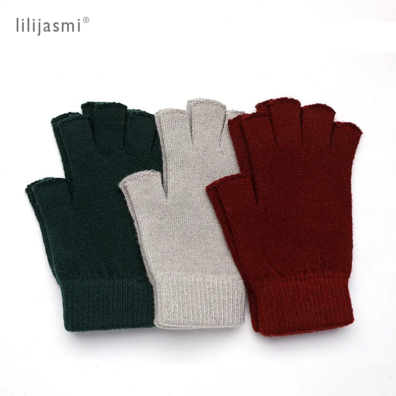 

Sale Wool Mitt Exposed Fingertip Women's Gloves Winter Autumn Work Gloves Knitted for Women Fingerless Gloves Drive Mittens