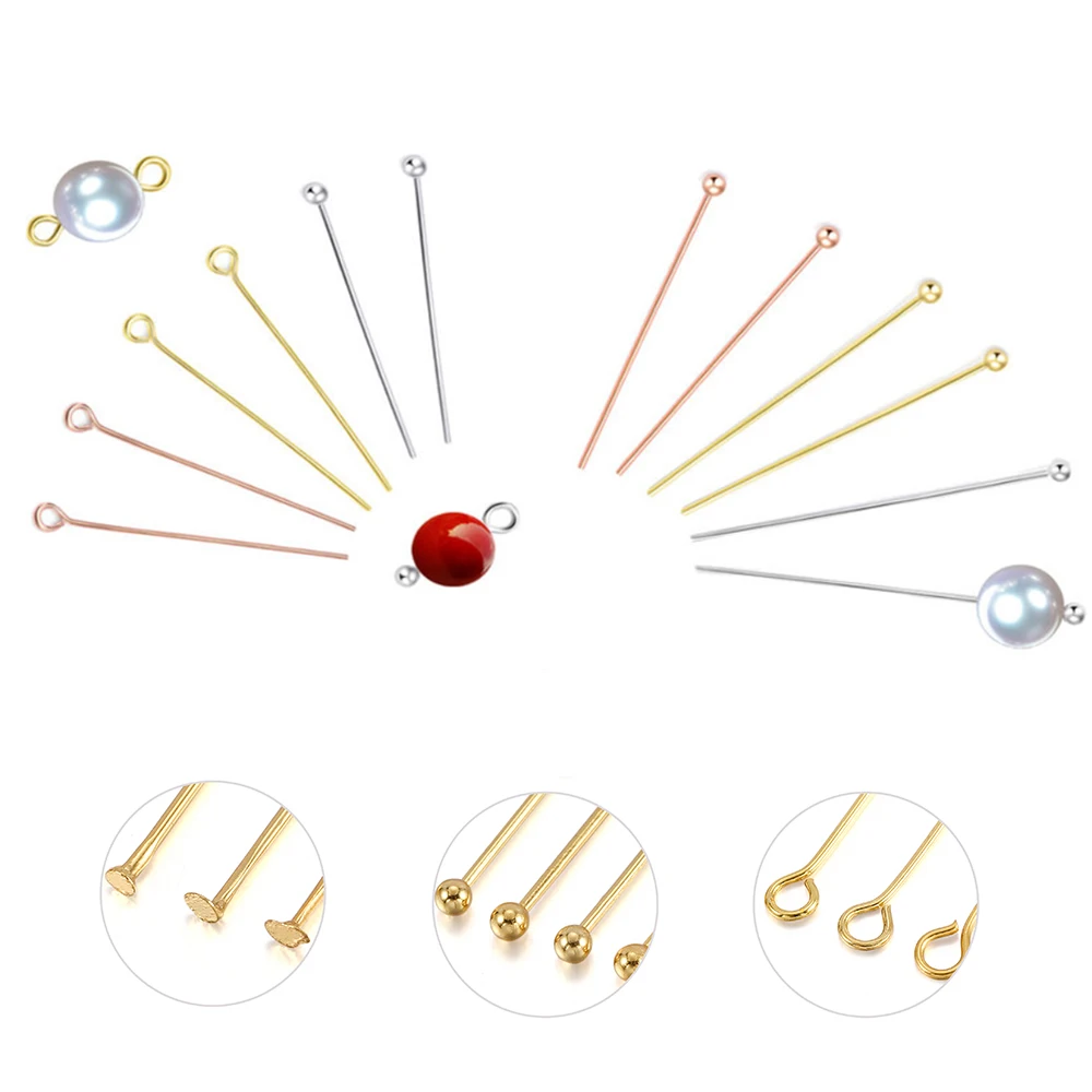 

50-100pcs Stainless Steel Heads Eye Flat Head Pin Gold Silver Plated Ball Head Pins Findings For DIY Jewelry Making Supplies