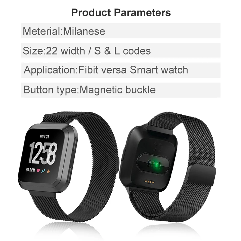 Магнитный Миланский ремешок из нержавеющей стали для Fitbit versa/Versa 2 сменный