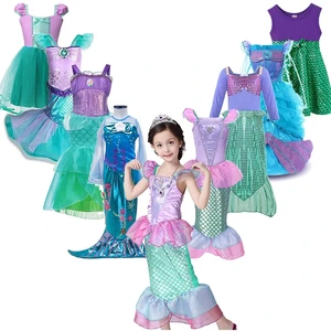 Girls Little Mermaid Ariel Princess Dress Cosplay Costumes For Kids Baby Girl Mermaid Dress Up Sets 