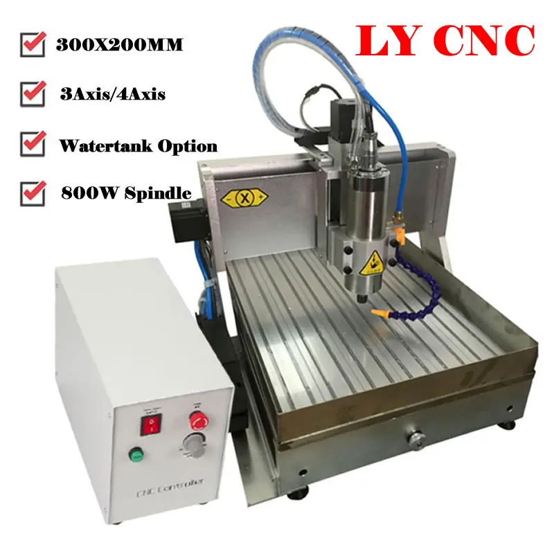 

LY CNC 3020Z 1500W Water Cooling Spindle Engraver 4 Axis USB Port Wood Metal PCB Router with Mach3 Software Limit Switch Kit