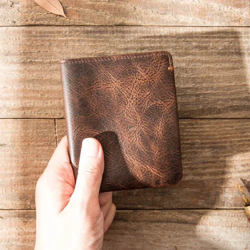 Тонкий мягкий дизайнерский черный мужской мини кошелек из натуральной кожи с