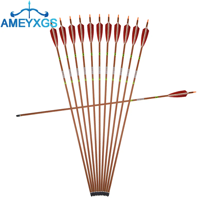 

6/12pcs 30" Archery Pure Carbon Arrow Spine 400 Red White Natural Feather 100gn Arrowhead for Outdoor Bow Hunting Accessories