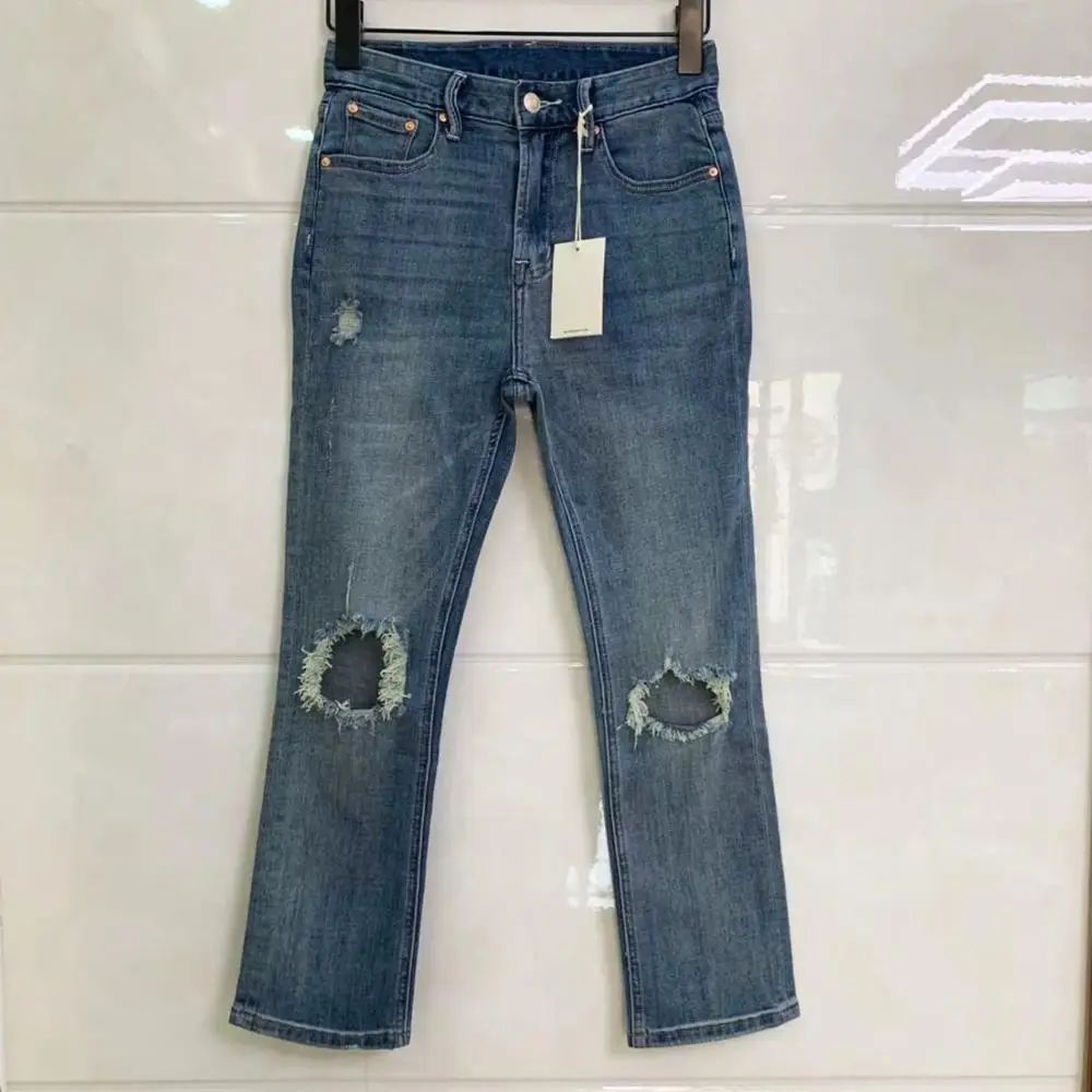 Женские джинсы с дырками и молнией облегающие до щиколотки высокой талией causla wild