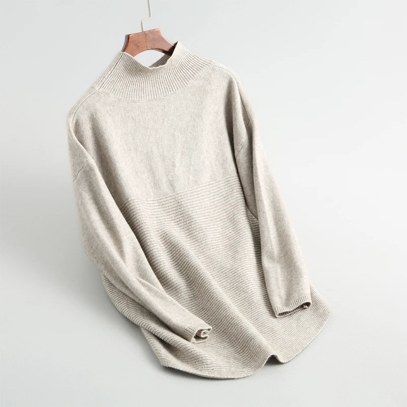 

autumn female sweater pocket decoration loose solid color high-necked sweater
