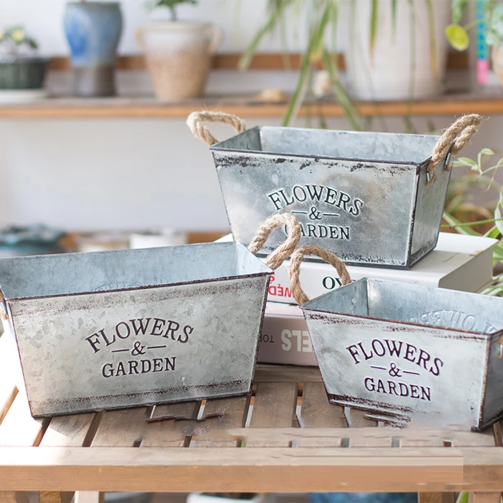 

Balcony Planter pot W/ handle Durable Planter holder Vintage Galvanised
