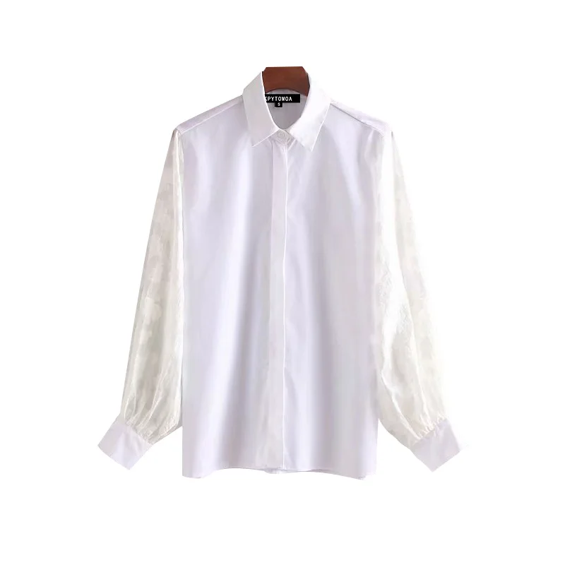 Женские блузки 2019 мода воротник с лацканами прозрачный фонарь рукав Элегантные