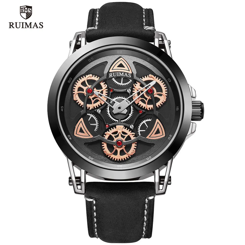 RL550G-Silver black RUIMAS Роскошные военные спортивные часы мужские Лидирующий бренд водонепроницаемые наручные часы кожаный ремешок Кварцевые часы мужские Relogios Masculino 550 - Цвет: RL550G-Silver black