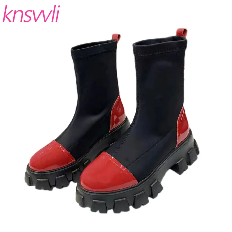 Ботинки Челси женские эластичные ботинки из натуральной кожи в стиле пэчворк