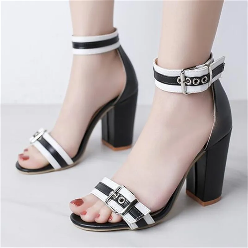 

Plus Size 34-43 Brand Elegant Summer Sandals Women High Heels Pumps Sexy Open Toed Ankle Metal Buckle Strap Party Dress Shoes