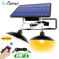 acecorner remote control solar pendant light double head outdoor indoor solar lamp lighting for camping garden yard barn farm