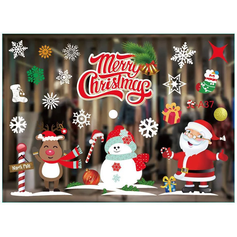 

Christmas Sticker Santa Claus Xmas Elk Snowflake Faceless Doll Window Stickers Home Door Decoration