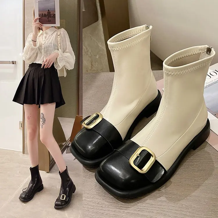 Женские ботинки на молнии осенние ботильоны из искусственной кожи с низким