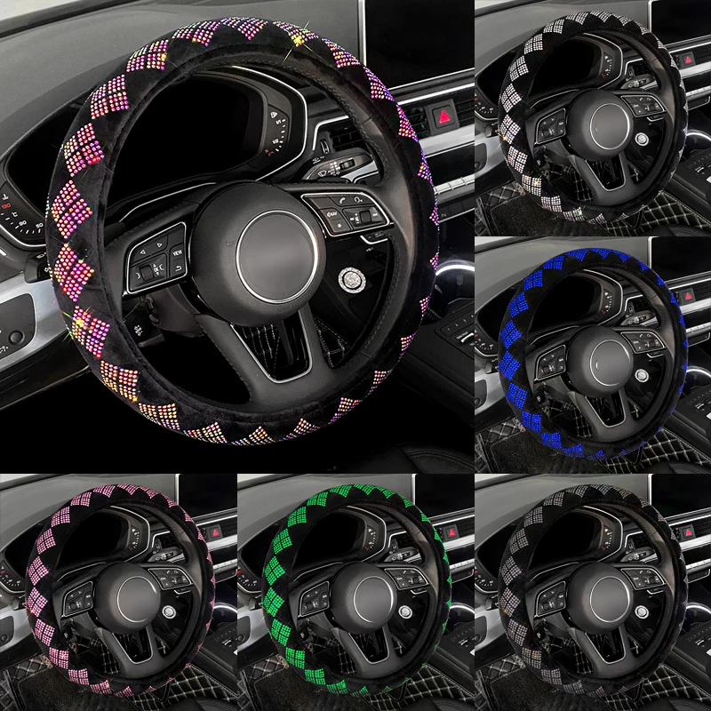 

Чехол для руля с алмазным блеском, универсальный автомобильный Противоскользящий чехол для руля SUV (подходит для 14,2-15,3 дюймов)