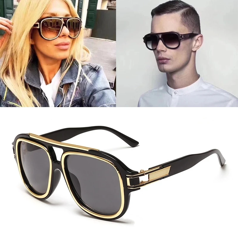 

New luxury brand fashion big metal frame sunglasses men/women retro double beam personality aviation sunglasses Oculos De Sol