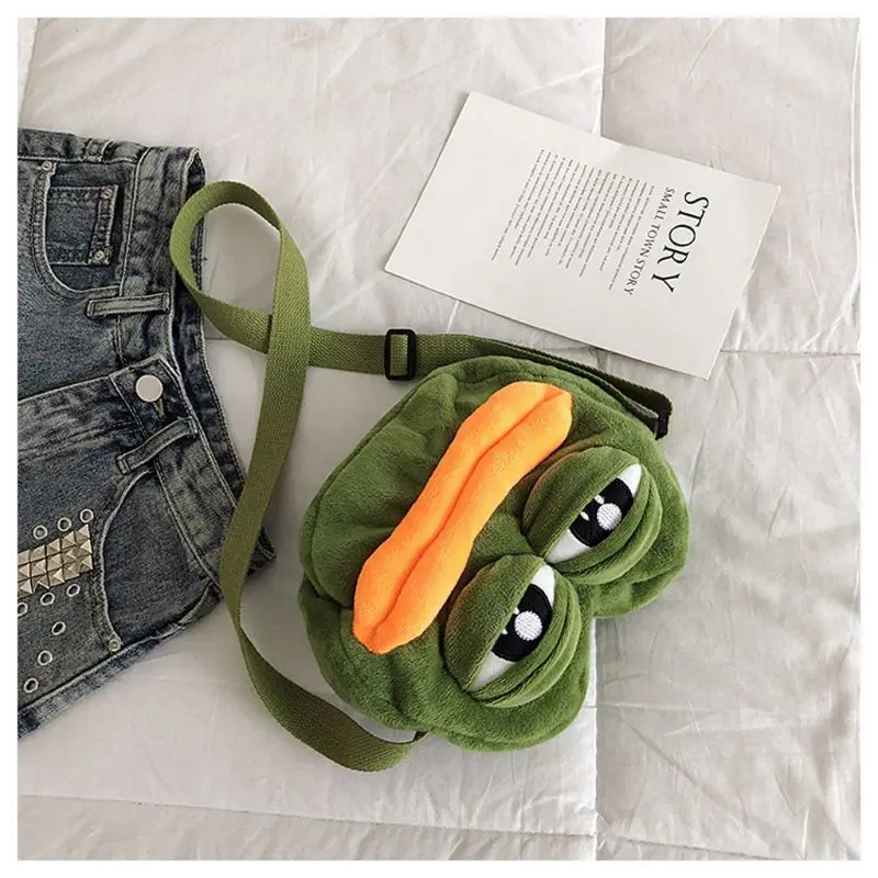 Женская наплечная сумка 3D Sad Frog зеленая забавная мессенджер для косплея с милыми
