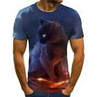Футболка мужская с круглым вырезом, повседневная короткая рубашка с животными, мультяшными кошками, лето 2021