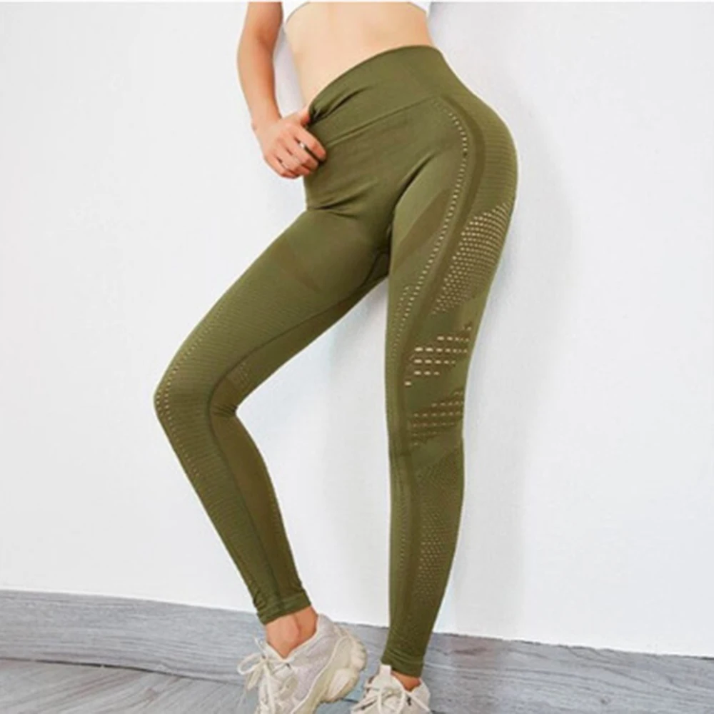 

Women Gym Leggings Pants Solid Color Quick Dry High Waist Hollow Out Bodycon Jogging Workout Fitness Trousers