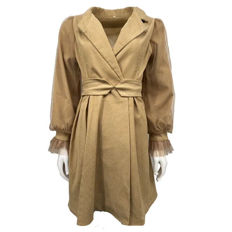 

Getspring женский тренчкот Весенняя женская одежда 2021 сетчатый лоскутный рукав-фонарик винтажный тренчкот женские длинные пальто для отдыха