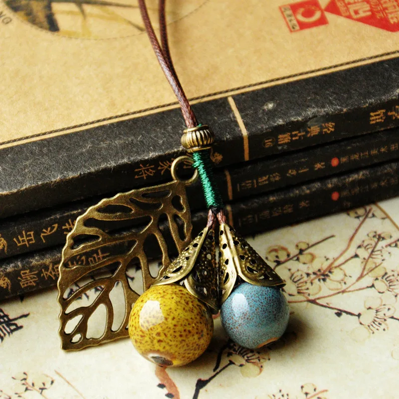 1 шт. классическое женское ожерелье винтажное керамическое колье с бусинами на