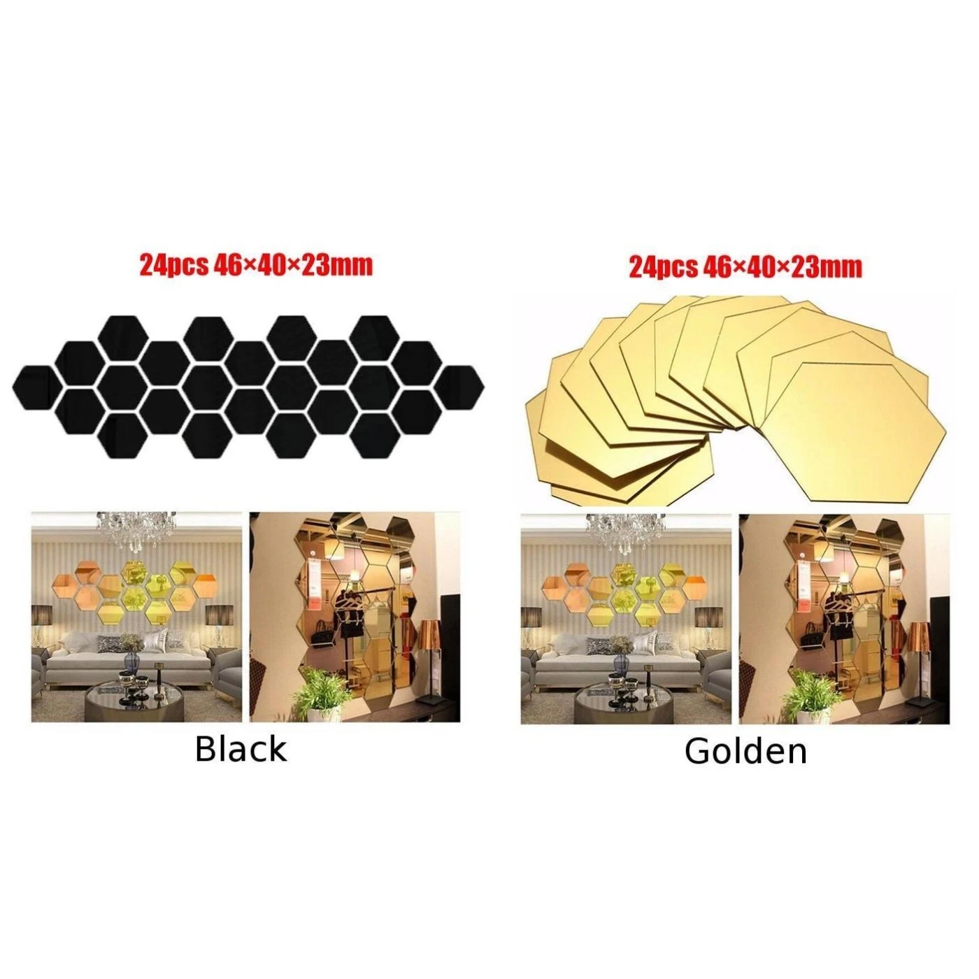 24 шт. 3D зеркальные шестигранные настенные наклейки виниловые Съемные домашний
