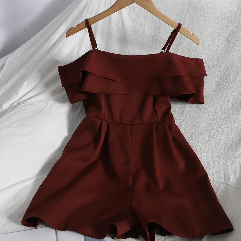 

ITOOLIN Spaghetti Strap Woman Jumpsuit Summer 2021 Fashion Off Shoulder Slip Overalls For Women Elegant Playsuit Wide Leg Romper