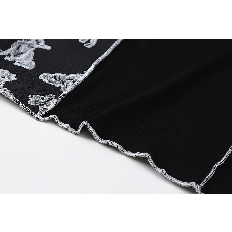 Футболка женская с длинным рукавом уличная одежда соединением Модный черный