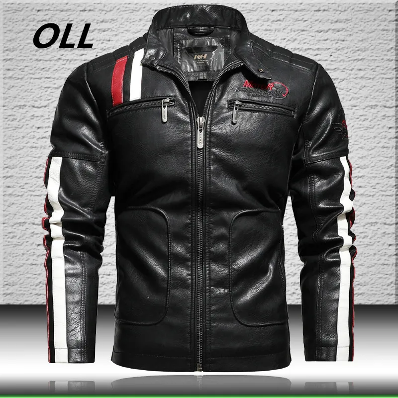 

Men Motorcycle Leather Jackets 2020 Trendy New Biker Leather Jacket Mens Bomber Jacket with Embroidery Epaulet Faux Leather Coat