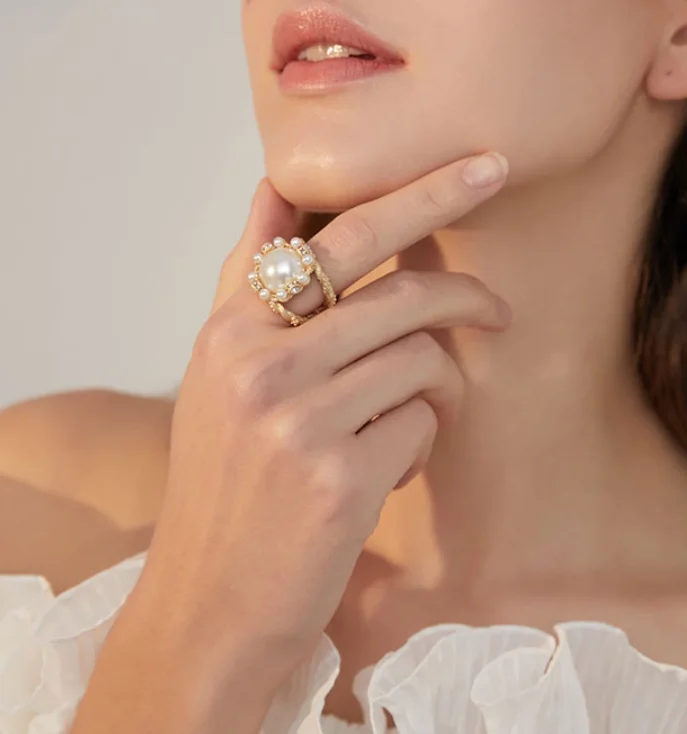 

2021 trend Faux pearl vintage evening party beautiful man-made Pearl rings for women fashion jewelry (5pcs of free shiping)