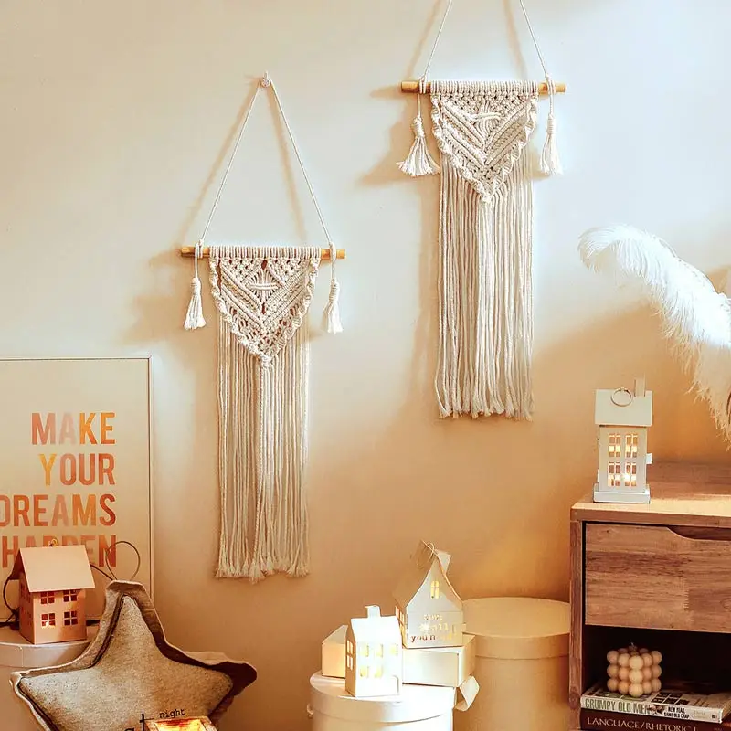 

Плетеный гобелен ручной работы, богемный макраме, кисточка, деревянная настенная подвеска, скандинавский художественный Настенный декор, у...
