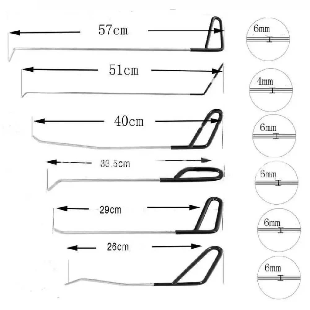 vender 6 Pçs Ferramentas Ganchos Hastes Paintless Dent Remoção Do Carro Kit De Reparação Ferramentas Porta Dent Ding Remoção De Granizo