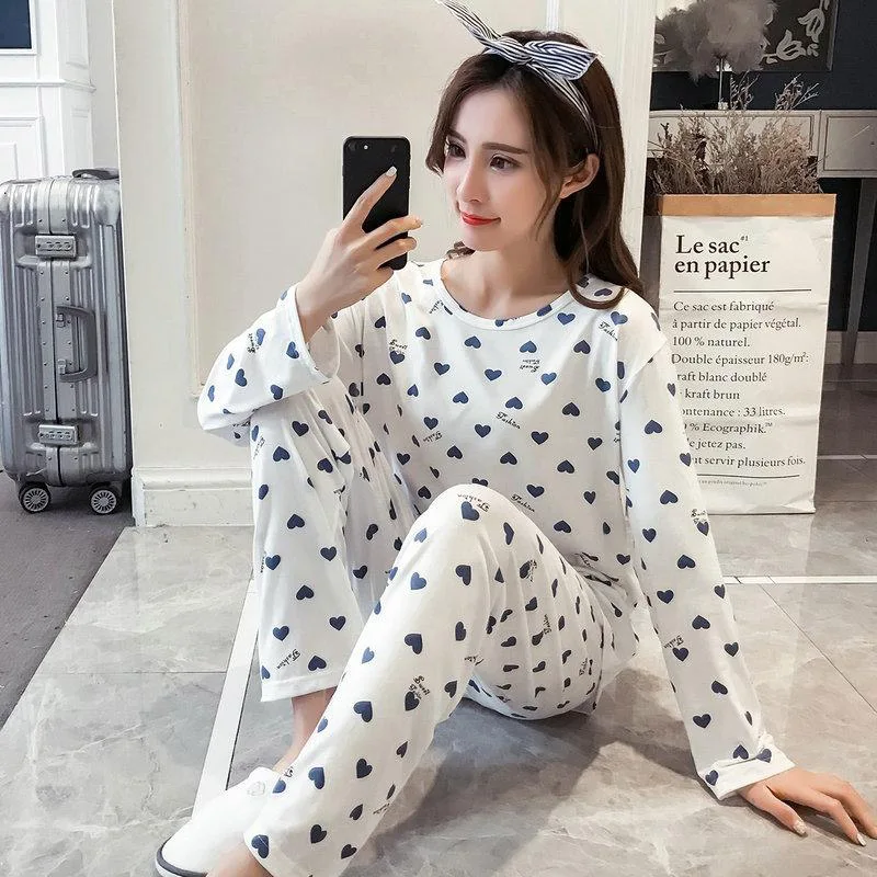 Betinline 2019 женские пижамы теплые с длинными рукавами и рисунком сердца для девочек