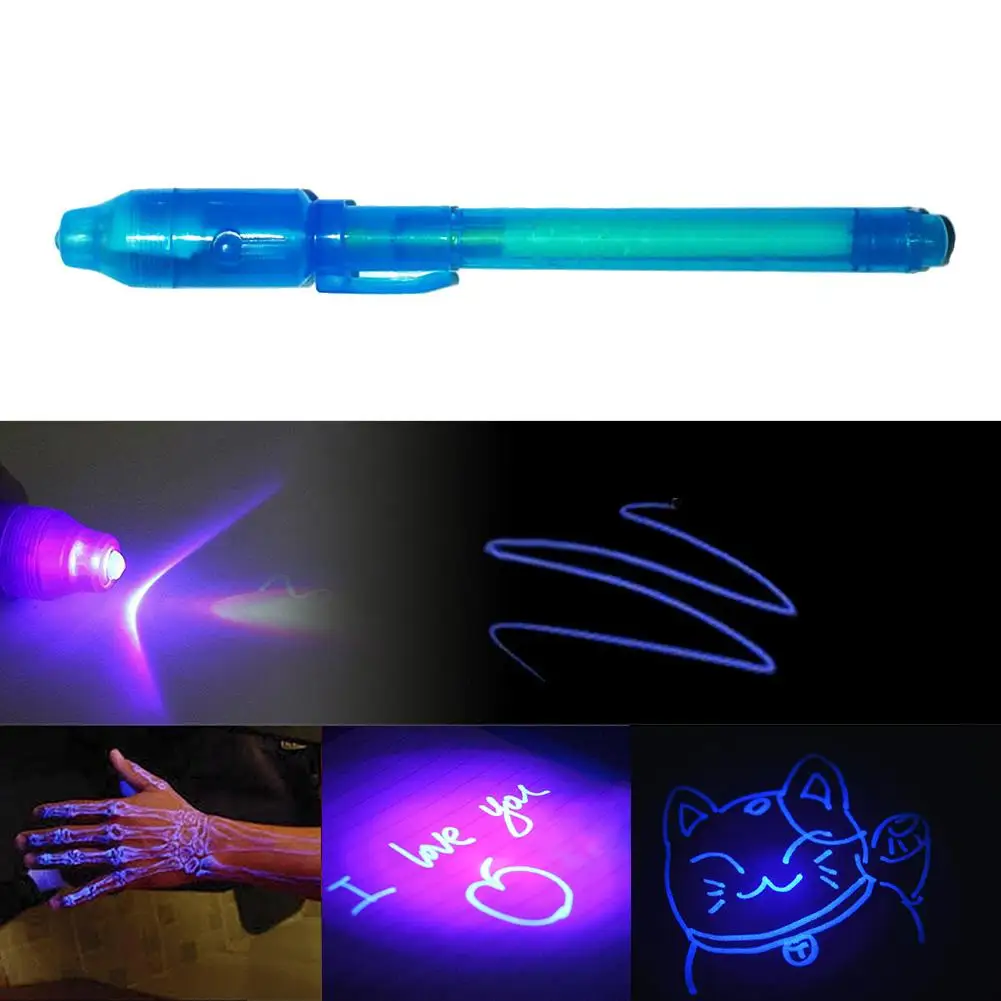 

1 Pc 2 in 1 Luminous Light Invisible Ink Pen UV Check Money Kids Drawing Secret Learning Educational Magic Pens