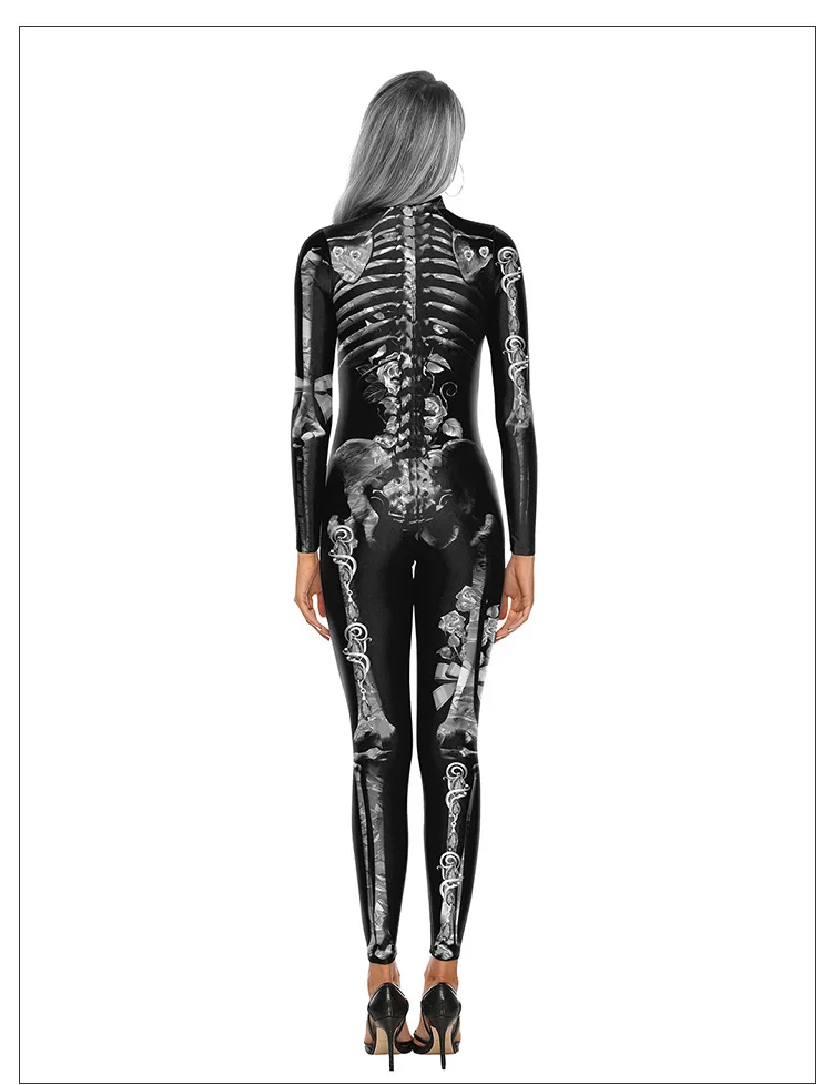 New 3D Print Skeleton Costume Elastic Jumpsuit Scary Halloween Costumes For Women Mechanical Skull Plus Size Bodysuit VDB1014 |
