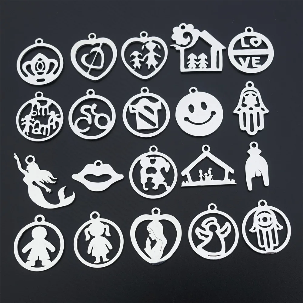 

Небольшие подвески из нержавеющей стали, подвеска в виде семейного дома, губ, юбки, смайлика, сделай сам, Ювелирная фурнитура, 50 шт. в наборе