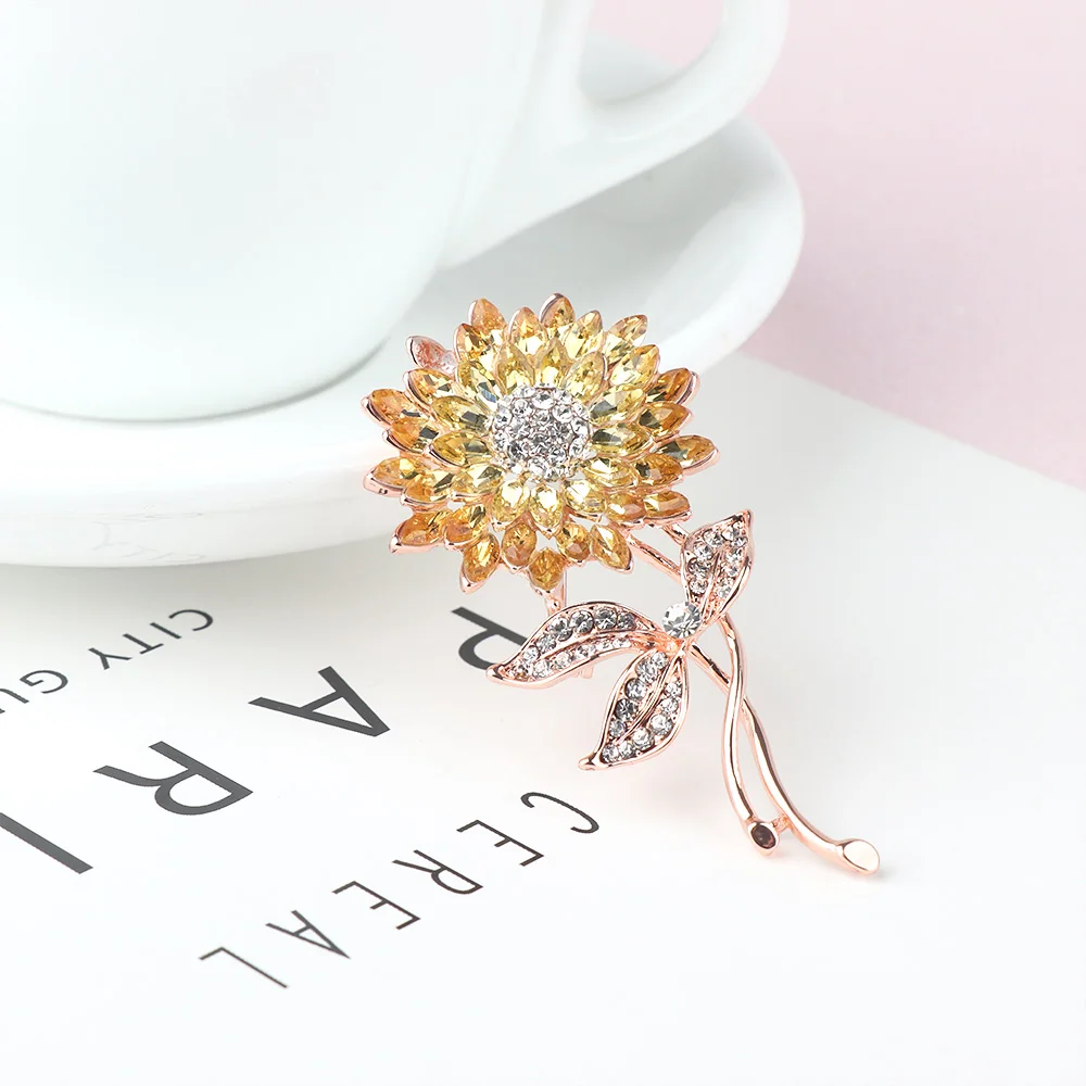 Нежные Броши с подсолнухом эмаль растение корсаж для женщин девушки платье