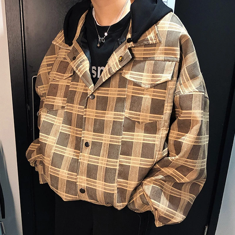 

style Korean version of the trend retro plaid jacket male loose Harajuku wild autumn jacket 2020 new