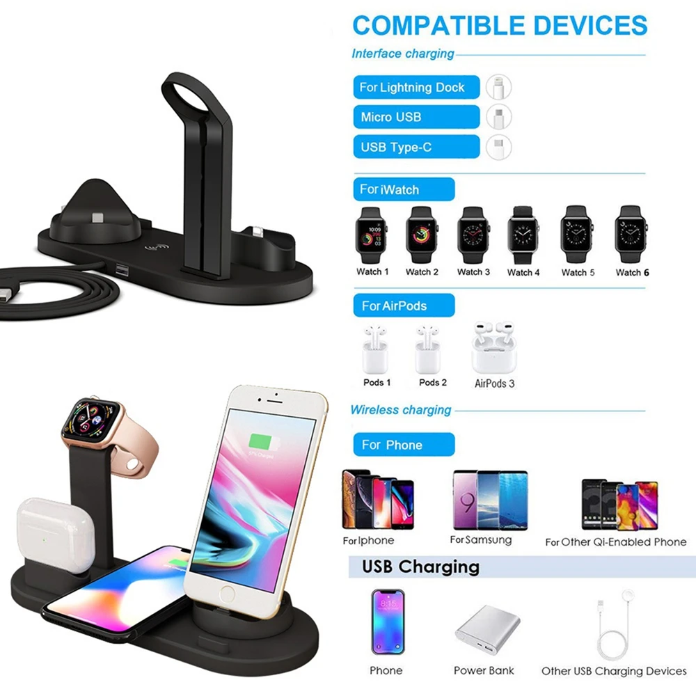 fdgao qi wireless charger dock station phone charging stand for apple iwatch se 6 5 4 3 iphone 13 12 11 xs xr 8 x 8 airpods pro free global shipping