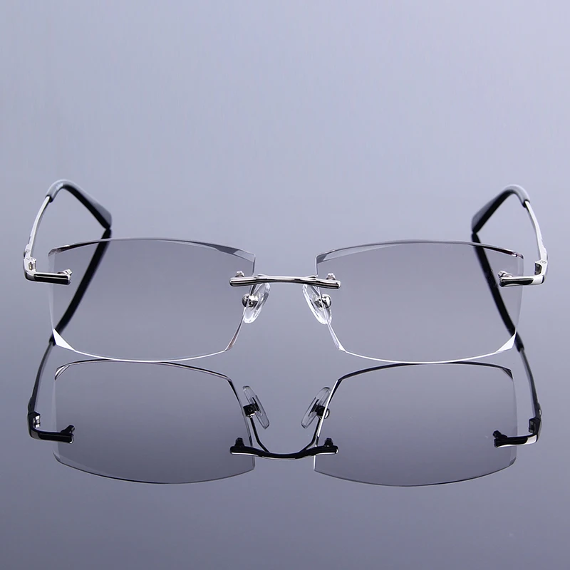 Мужские очки без оправы с алмазной отделкой для чтения затемненными линзами