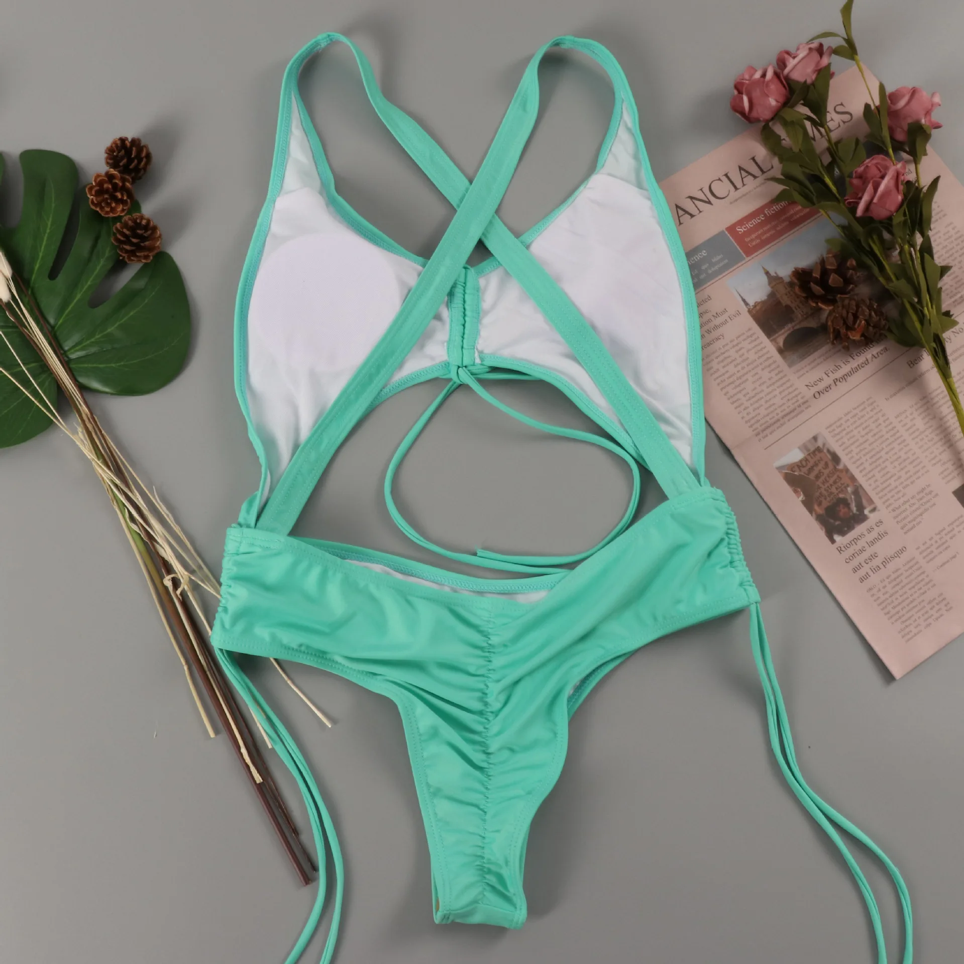 

Сексуальное бикини 2021 купальники Для женщин летнее платье с лямкой на шее на шнуровке с бантом бюстгальтер с вкладышами пуш ап мини-бикини с...